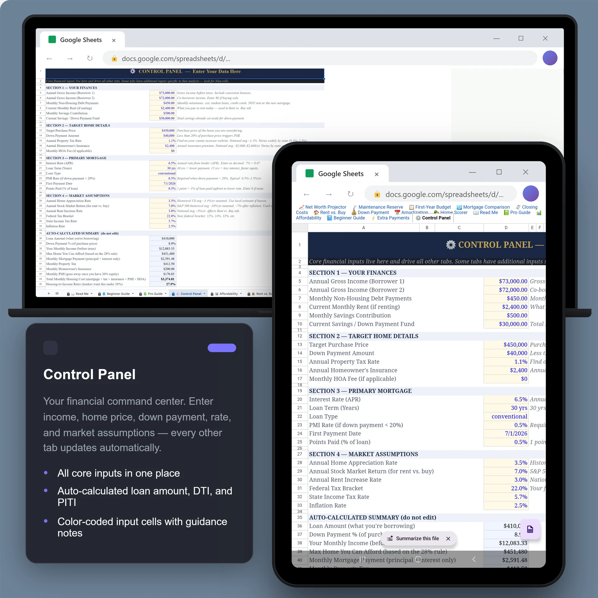 Sheets · Control Panel