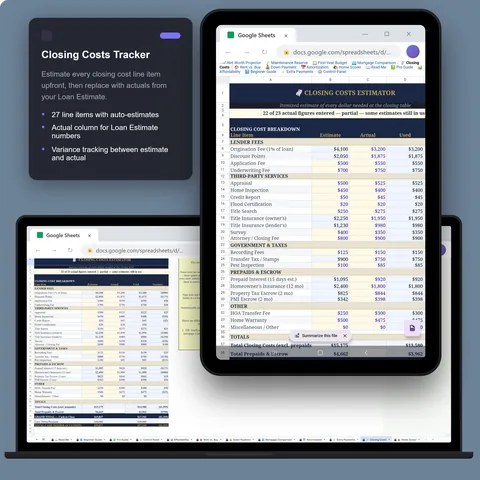 Sheets · Closing Costs