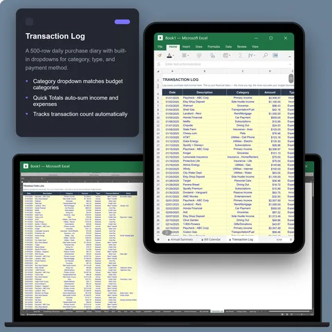 Excel · Transaction Log