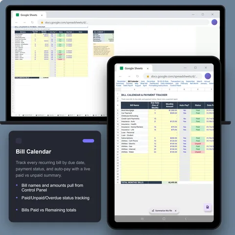 Sheets · Bill Calendar