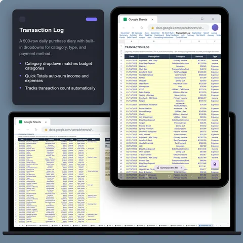 Sheets · Transaction Log