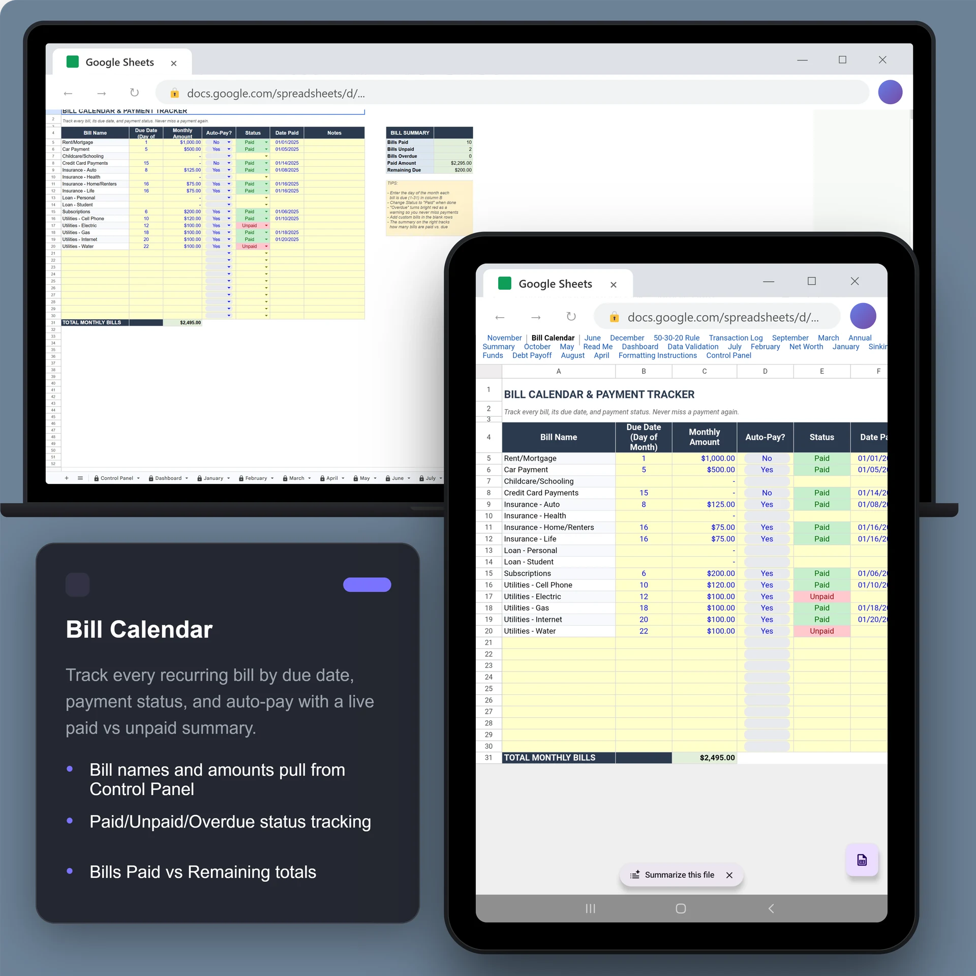 Sheets · Bill Calendar
