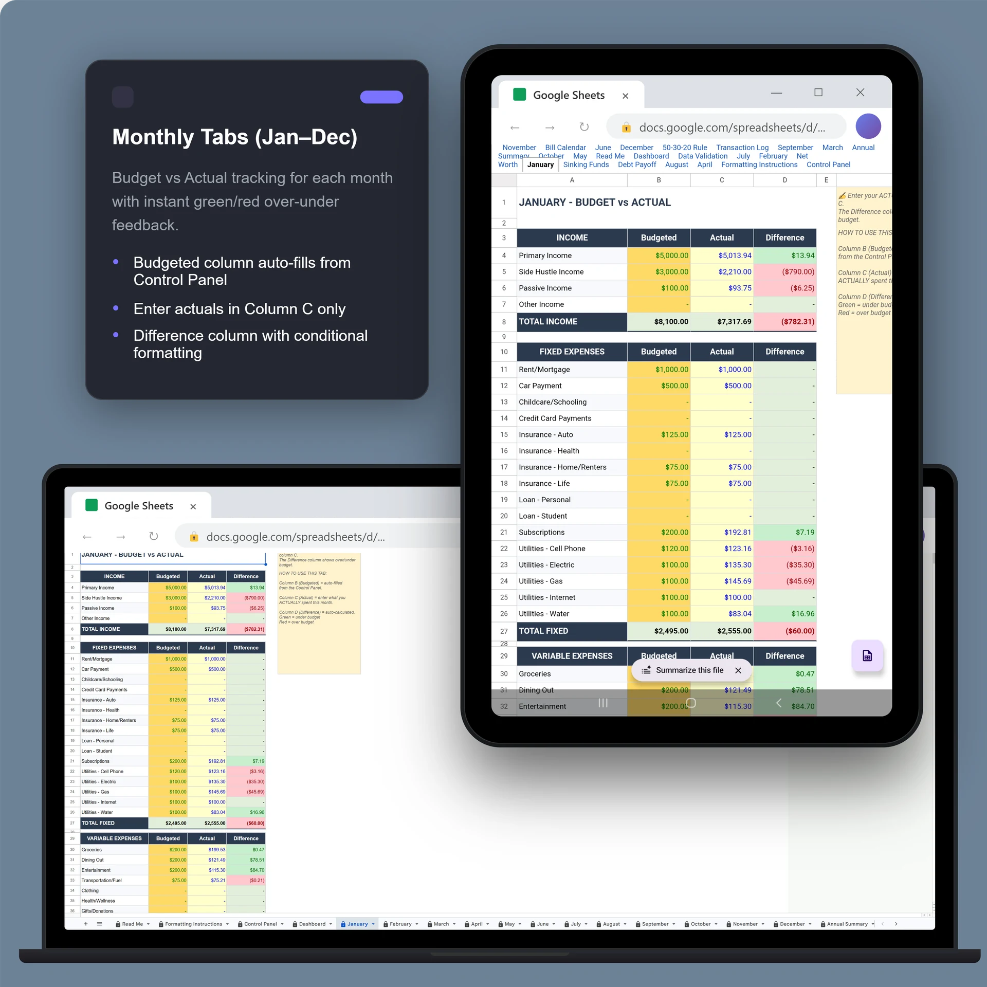 Sheets · Monthly Tabs