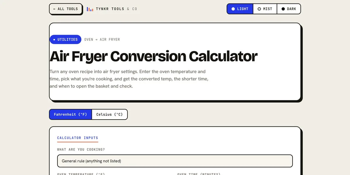 Air Fryer Conversion Calculator — app screenshot