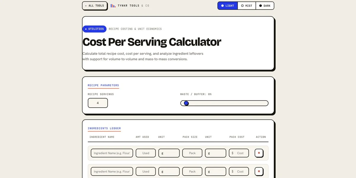 Cost Per Serving Calculator — app screenshot