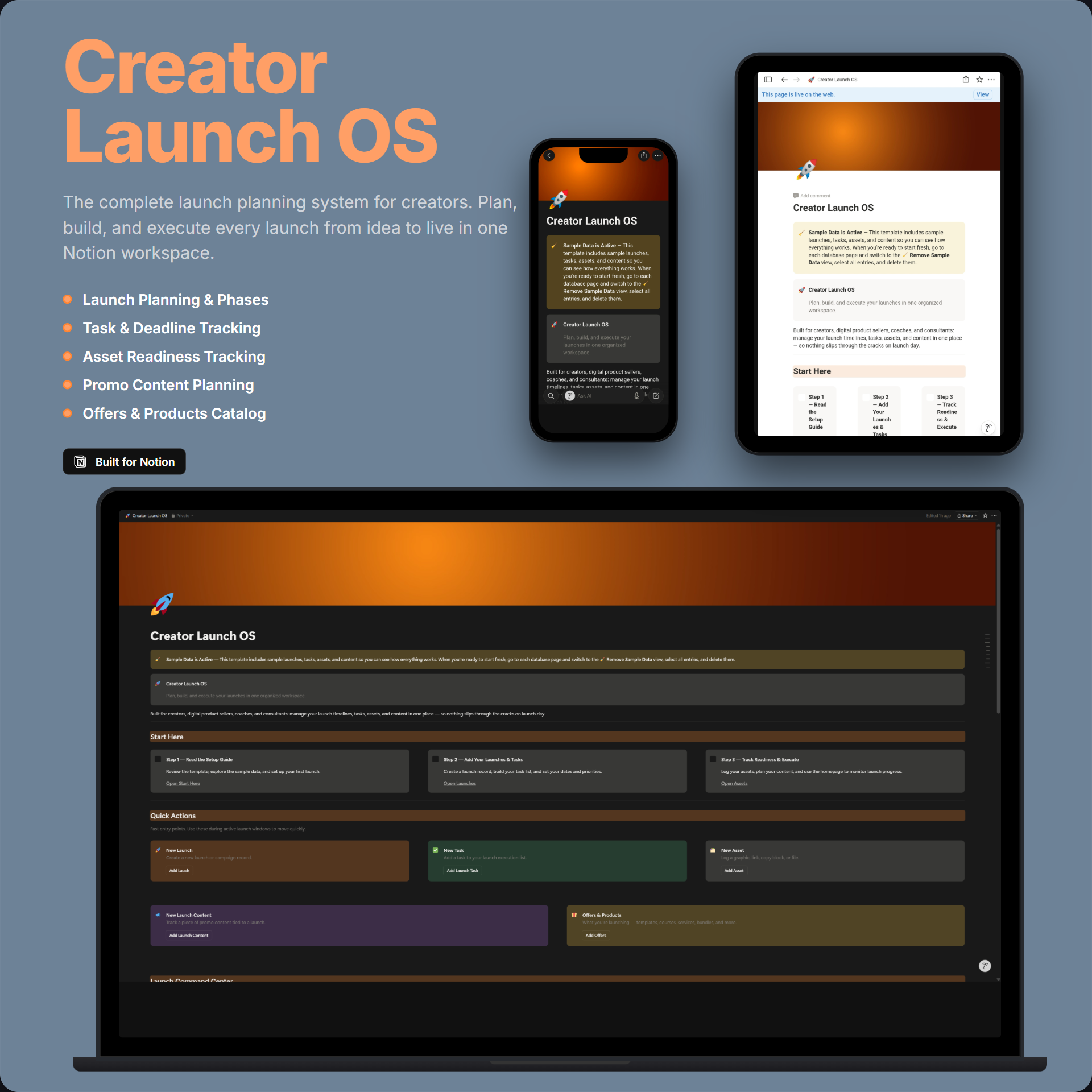 Creator Launch OS — Notion template hero mockup