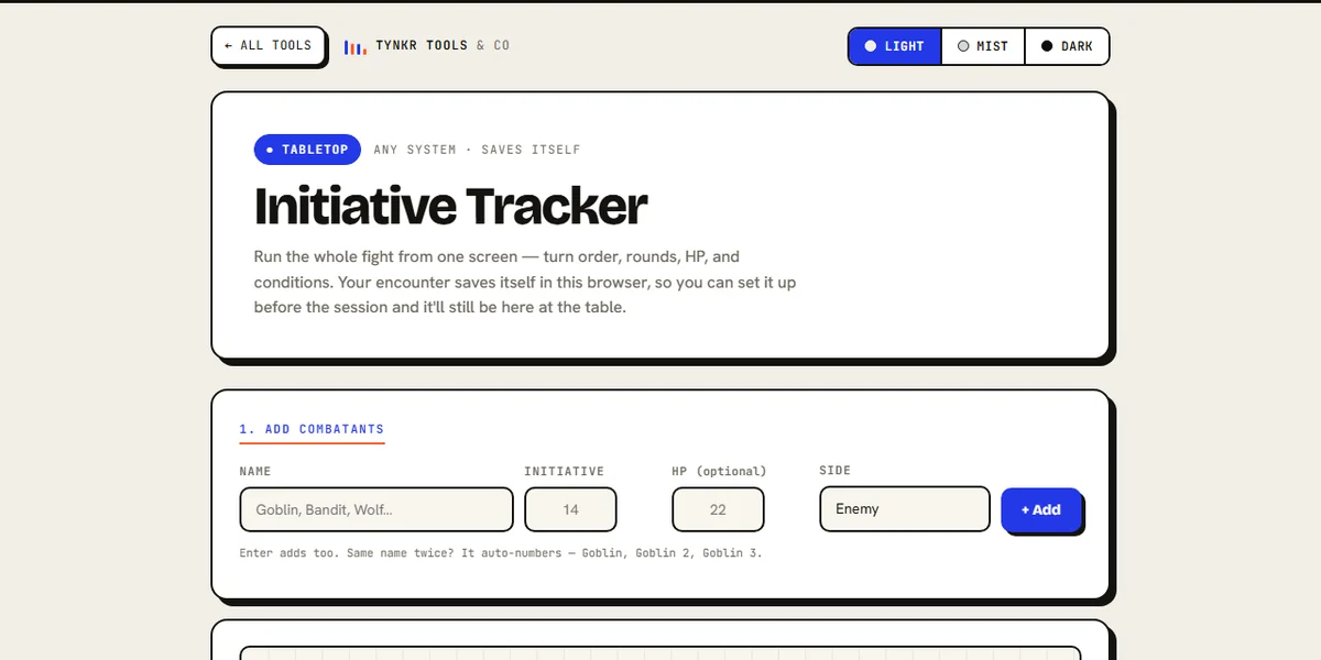 Initiative Tracker — app screenshot
