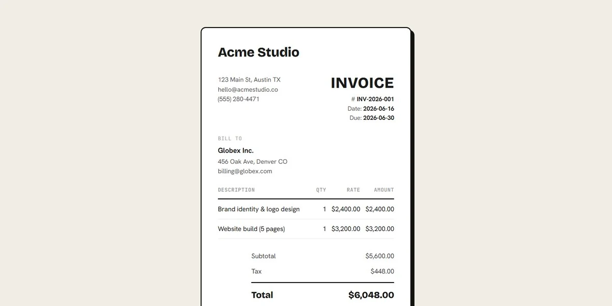 Invoice Generator — app screenshot
