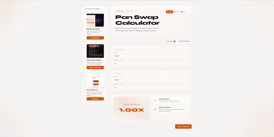 Baking Pan Swap Calculator — app screenshot