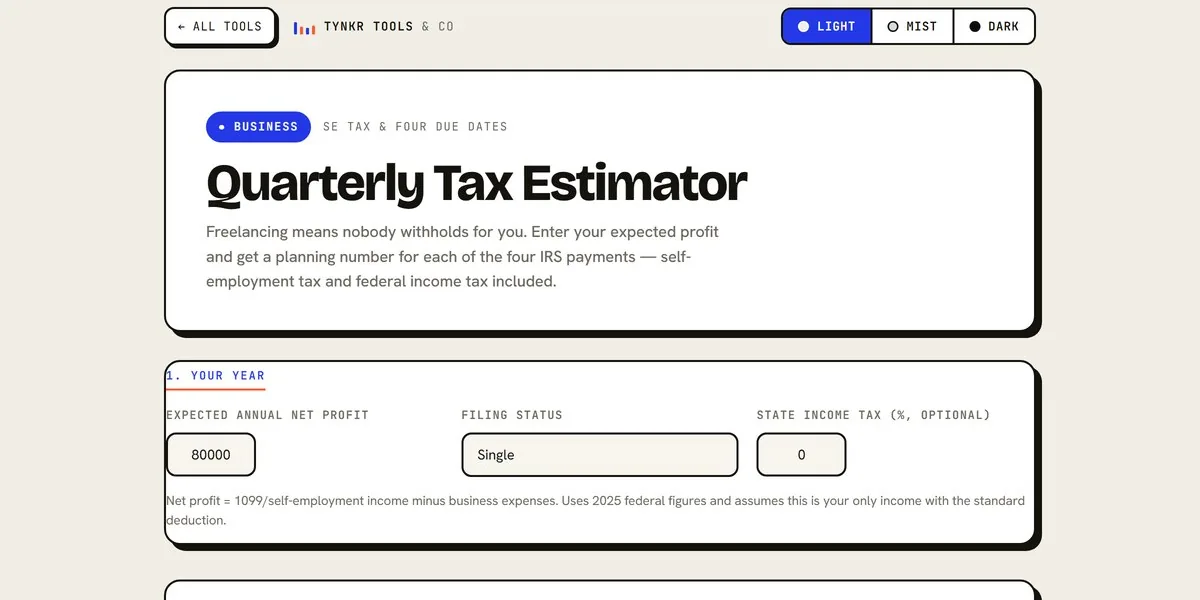Quarterly Tax Estimator — app screenshot