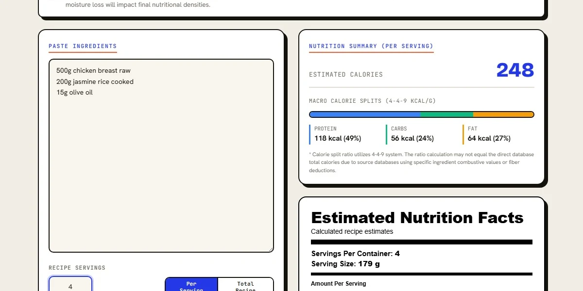 Recipe Nutrition Calculator — app screenshot