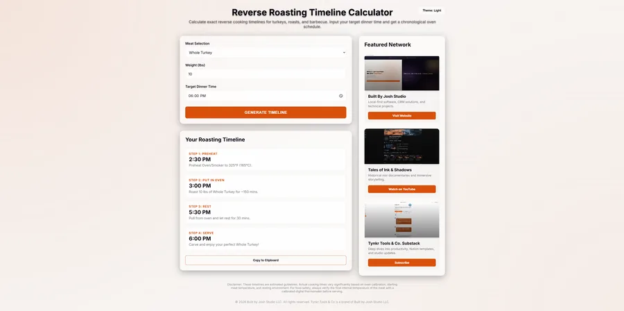 Reverse Roasting Timeline Calculator — app screenshot