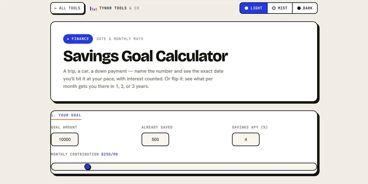 Savings Goal Calculator — app screenshot