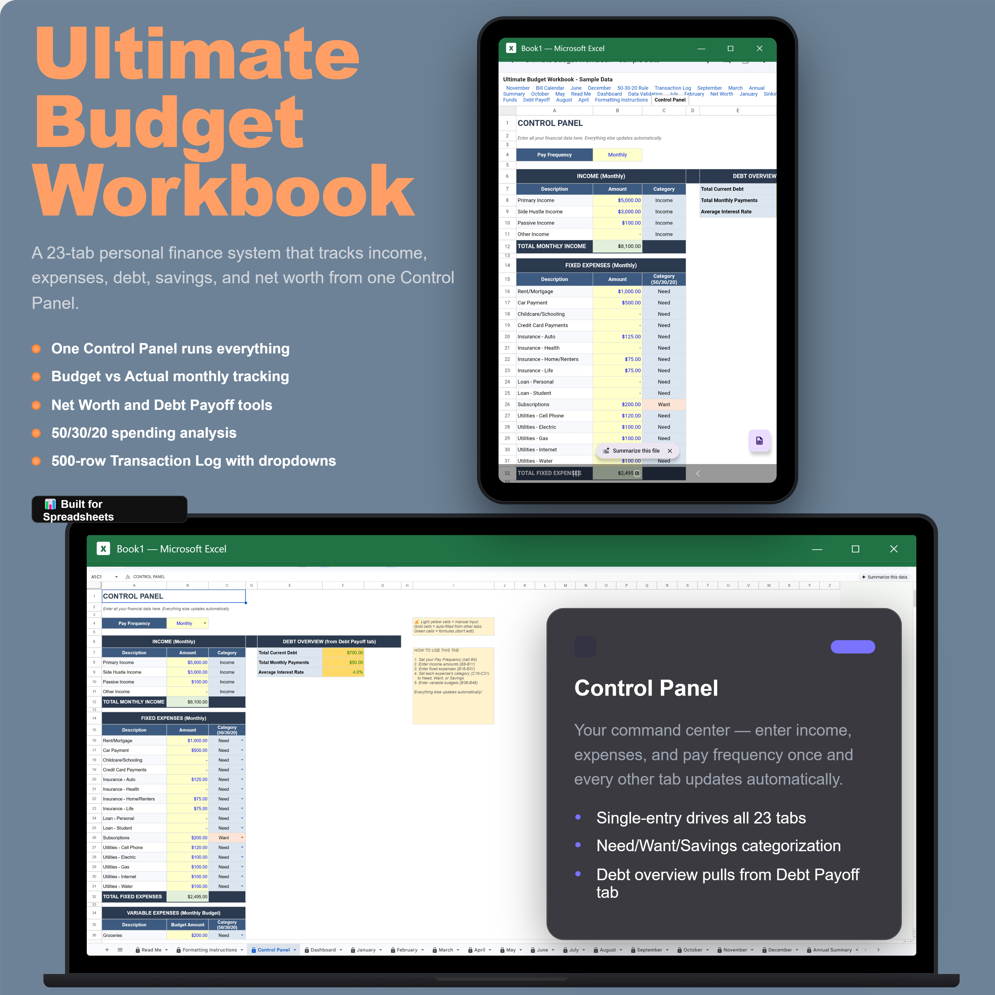 Ultimate Budget Workbook — Google Sheets mockup
