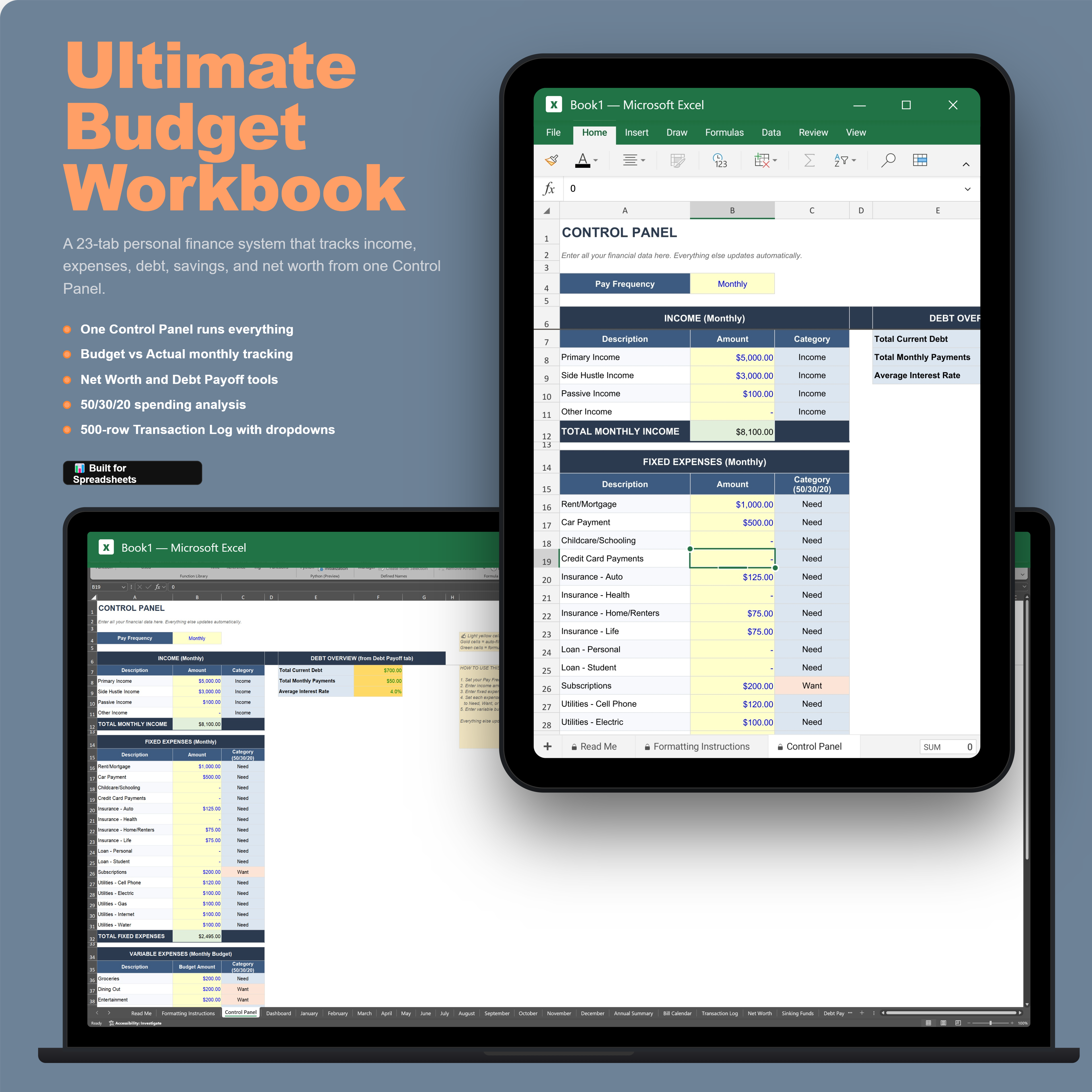 Ultimate Budget Workbook — Excel + Sheets bundle mockup
