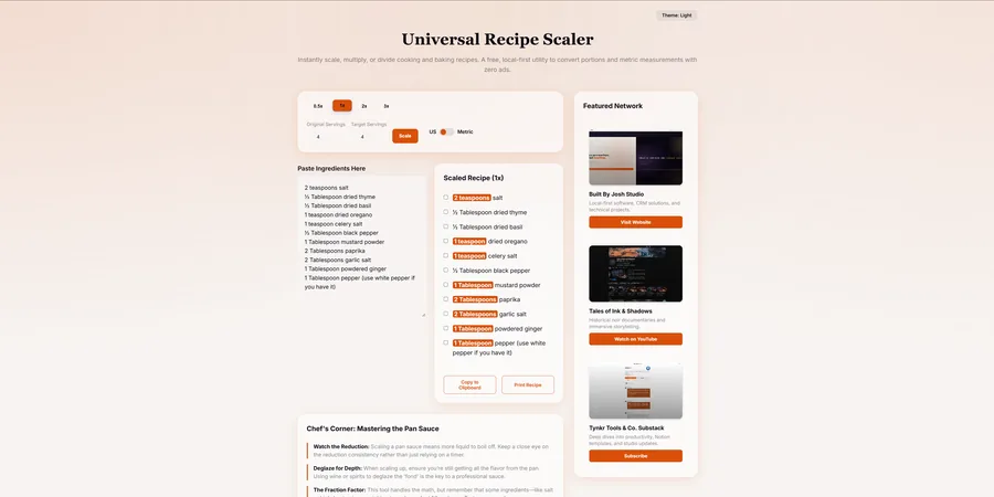 Universal Recipe Scaler — app screenshot