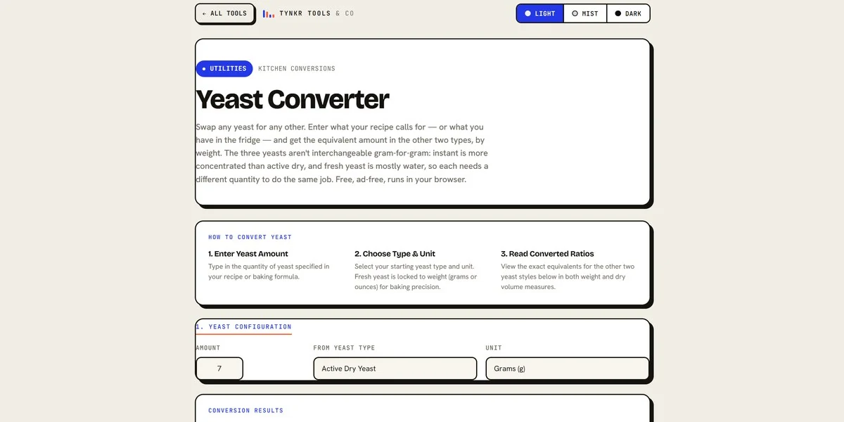 Yeast Converter — app screenshot