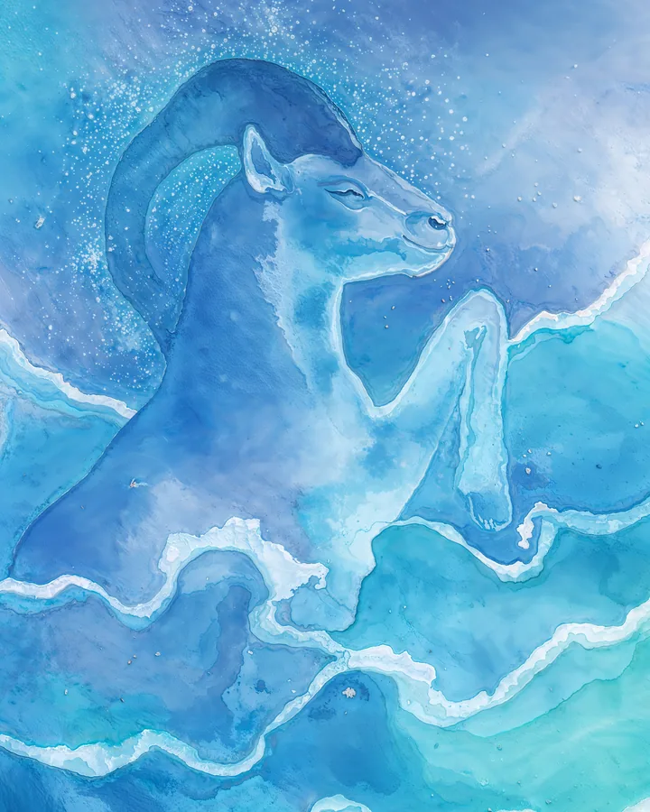 Watercolor 1 variant 2 — Capricorn Zodiac Art Print