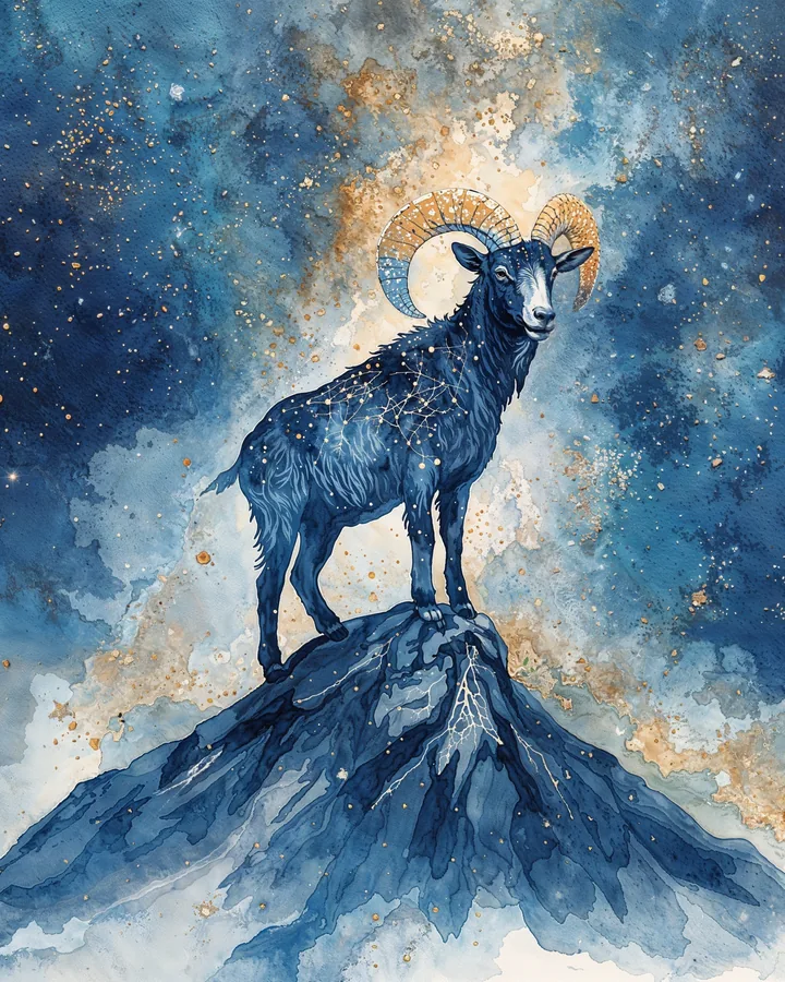 Goat Chinese Zodiac Art Print — Watercolor — Celestial Dreamscapes variant 2