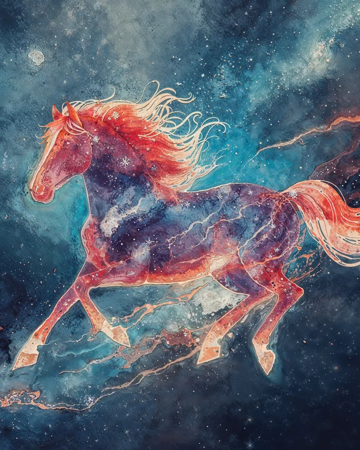 Horse Chinese Zodiac Art Print — Watercolor — Celestial Dreamscapes variant 1