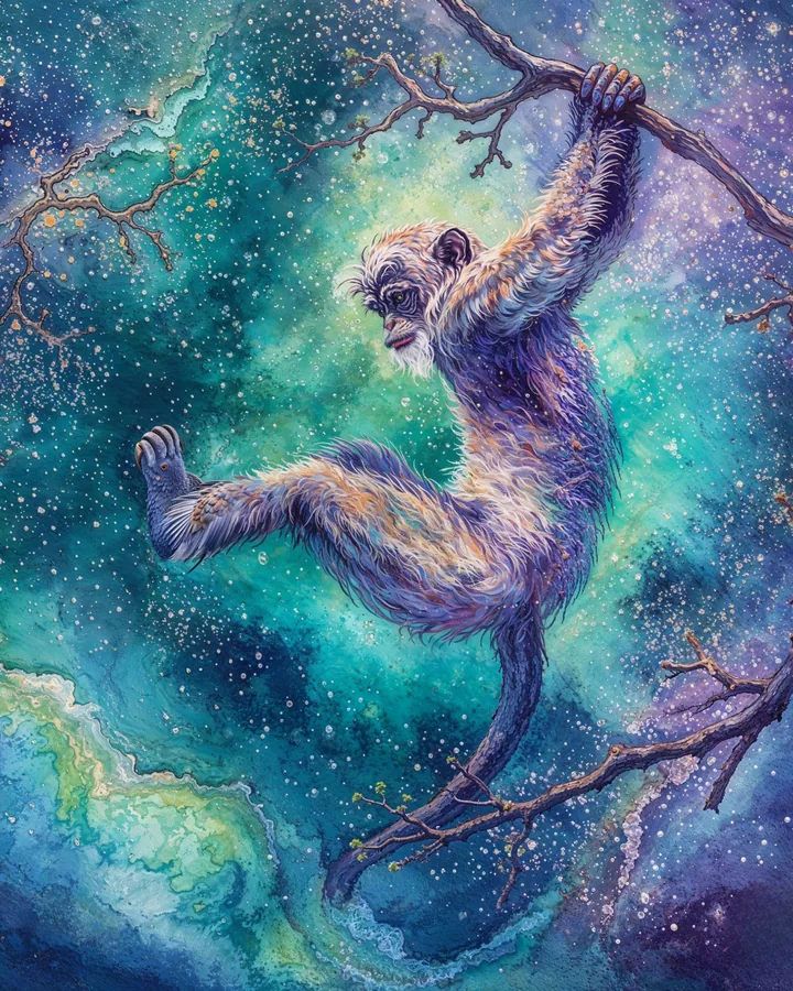 Monkey Chinese Zodiac Art Print — Watercolor — Celestial Dreamscapes variant 1