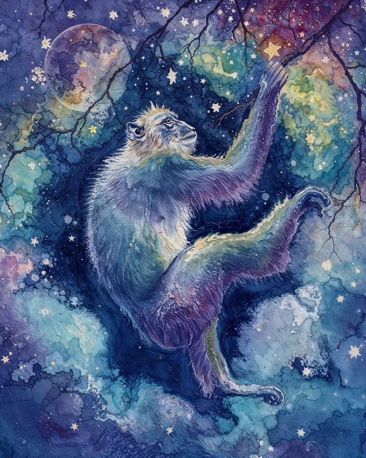 Monkey Chinese Zodiac Art Print — Watercolor — Celestial Dreamscapes variant 2