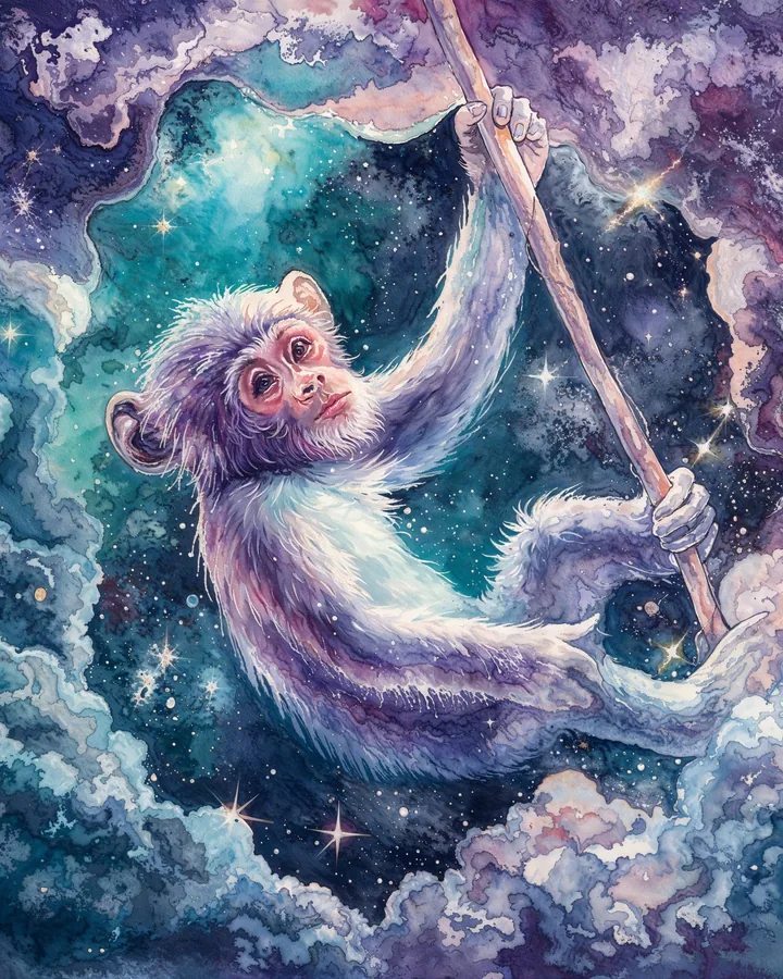 Monkey Chinese Zodiac Art Print — Watercolor — Celestial Dreamscapes variant 3