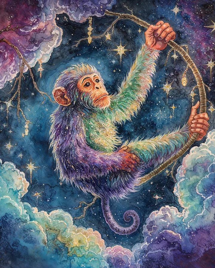 Monkey Chinese Zodiac Art Print — Watercolor — Celestial Dreamscapes variant 4