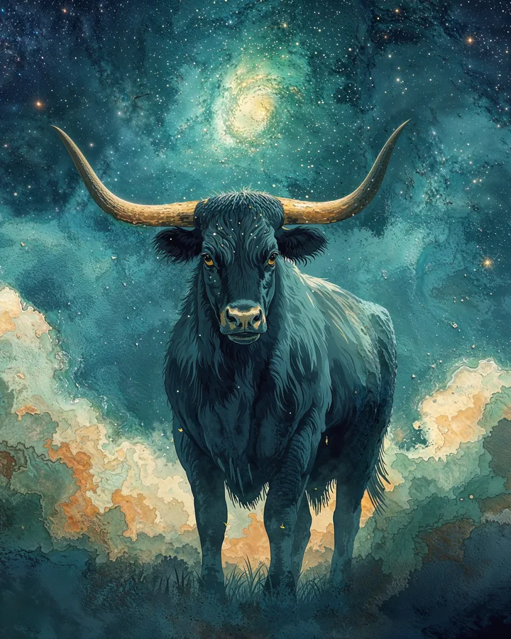 Ox Chinese Zodiac Art Print — Watercolor — Celestial Dreamscapes variant 1