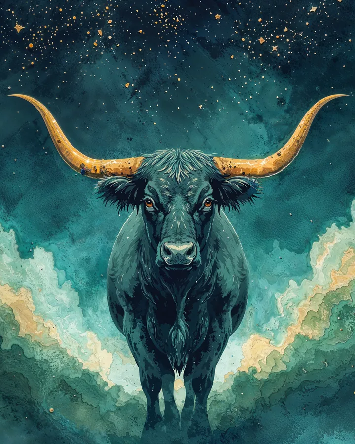 Ox Chinese Zodiac Art Print — Watercolor — Celestial Dreamscapes variant 2