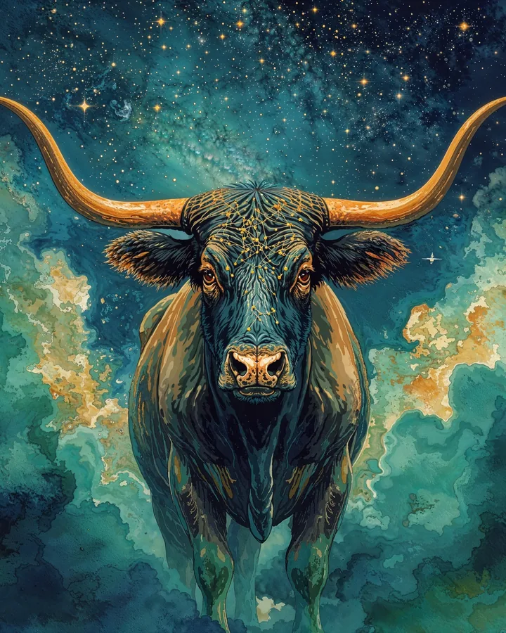 Ox Chinese Zodiac Art Print — Watercolor — Celestial Dreamscapes variant 3