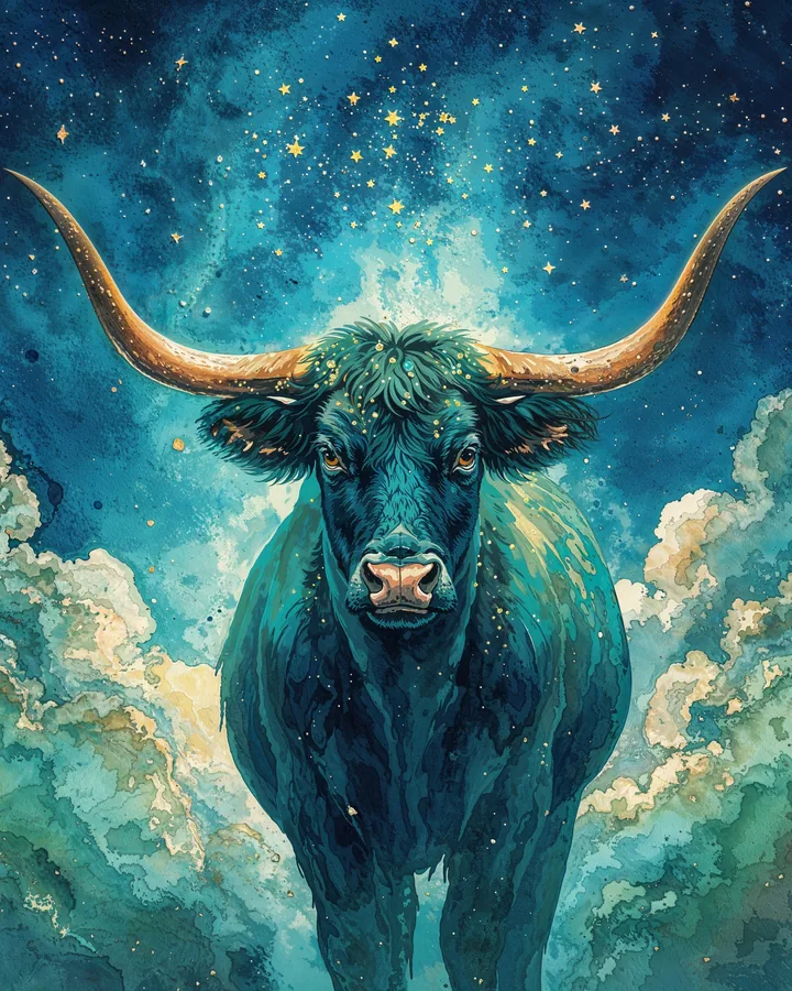 Ox Chinese Zodiac Art Print — Watercolor — Celestial Dreamscapes variant 4
