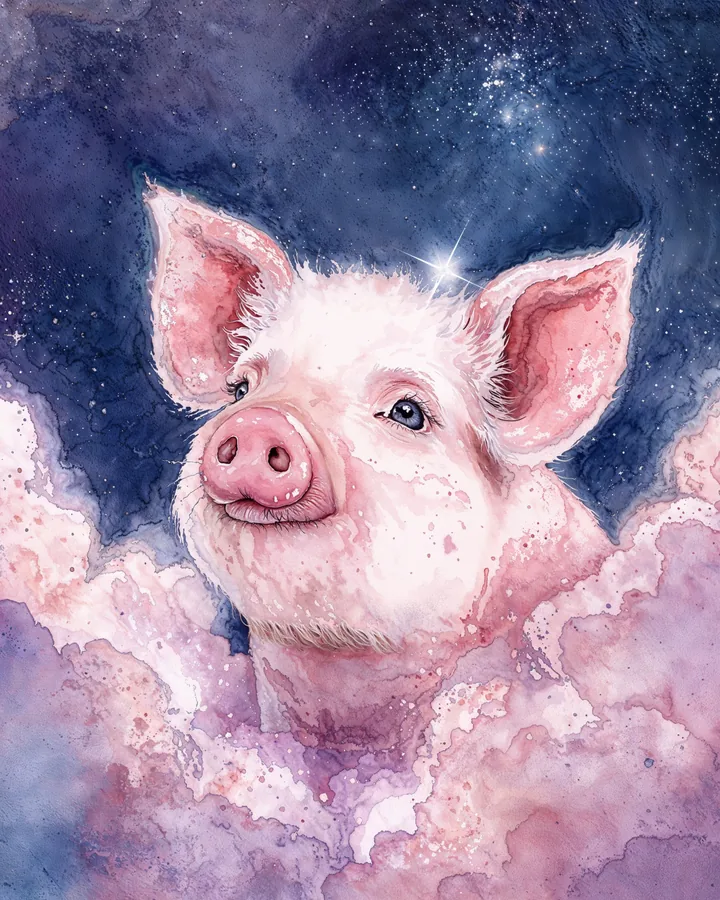 Pig Chinese Zodiac Art Print — Watercolor — Celestial Dreamscapes variant 1