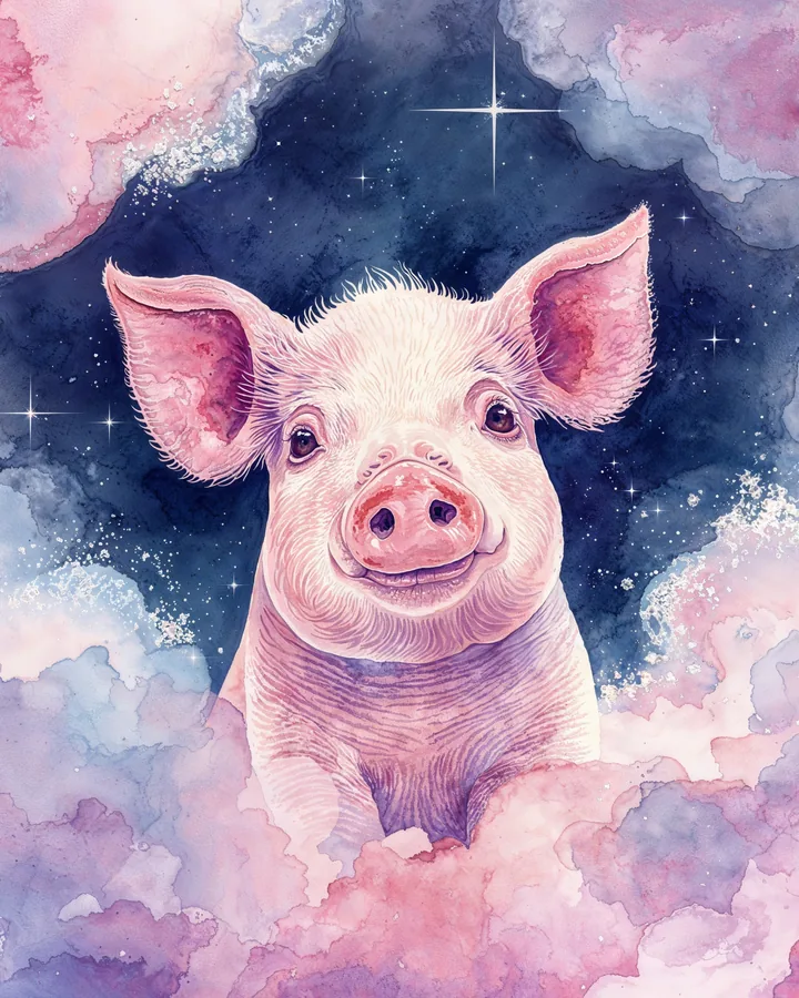 Pig Chinese Zodiac Art Print — Watercolor — Celestial Dreamscapes variant 2
