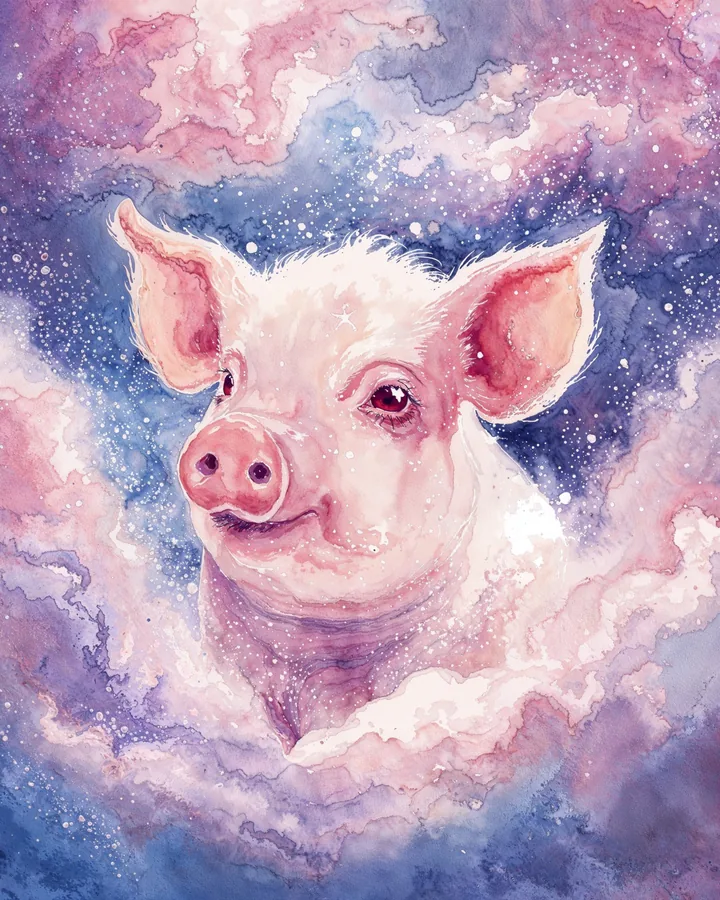 Pig Chinese Zodiac Art Print — Watercolor — Celestial Dreamscapes variant 3
