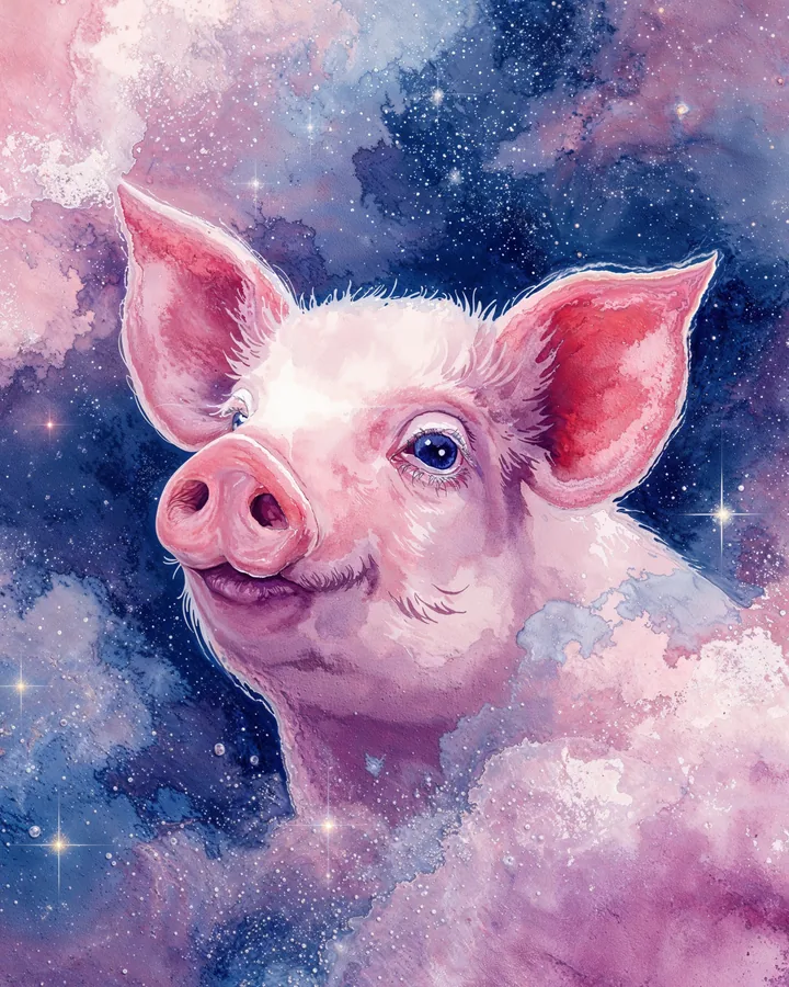 Pig Chinese Zodiac Art Print — Watercolor — Celestial Dreamscapes variant 4