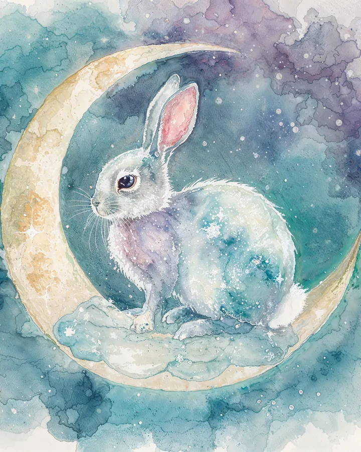 Rabbit Chinese Zodiac Art Print — Watercolor — Celestial Dreamscapes variant 1