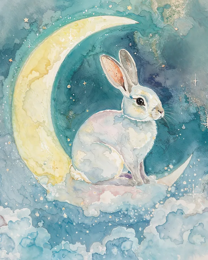 Rabbit Chinese Zodiac Art Print — Watercolor — Celestial Dreamscapes variant 2