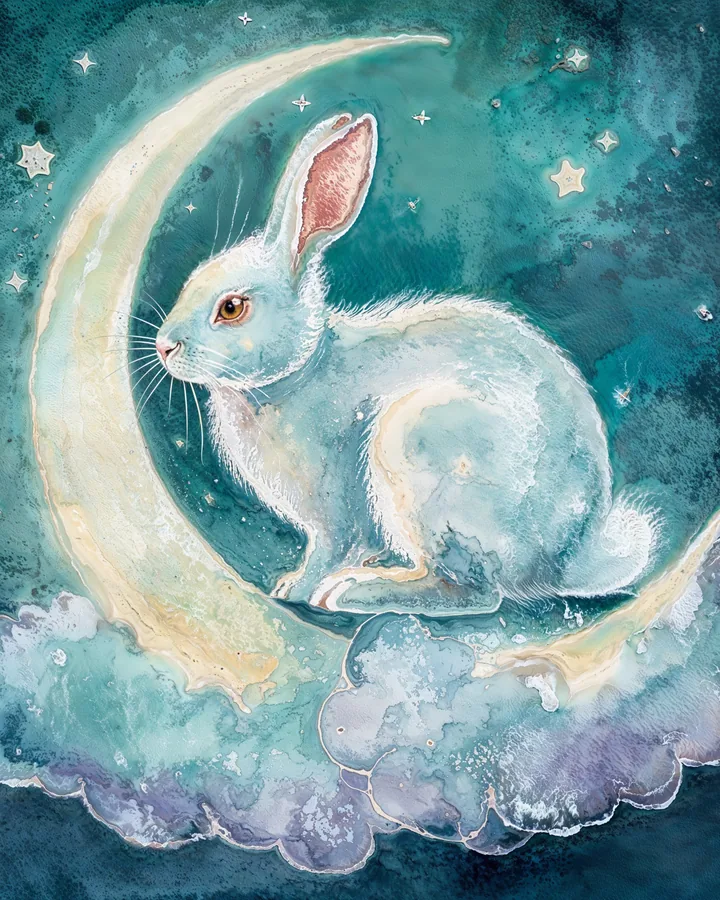 Rabbit Chinese Zodiac Art Print — Watercolor — Celestial Dreamscapes variant 3