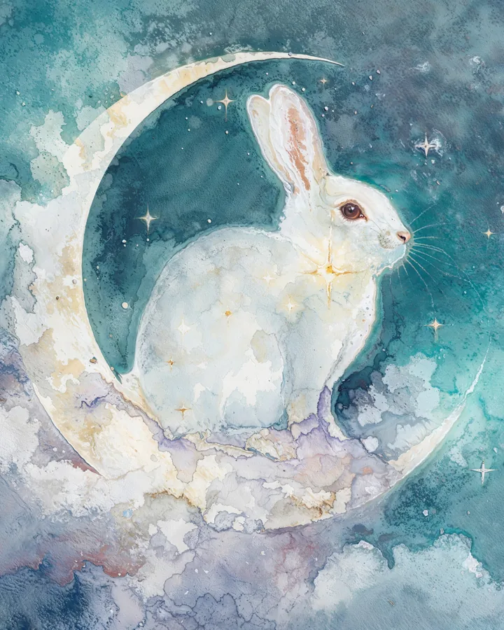 Rabbit Chinese Zodiac Art Print — Watercolor — Celestial Dreamscapes variant 4