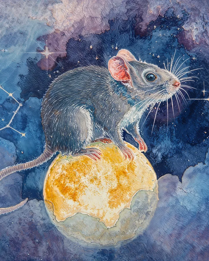 Rat Chinese Zodiac Art Print — Watercolor — Celestial Dreamscapes variant 1