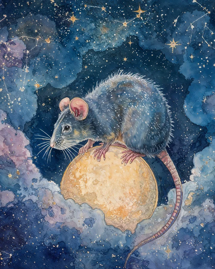 Rat Chinese Zodiac Art Print — Watercolor — Celestial Dreamscapes variant 2
