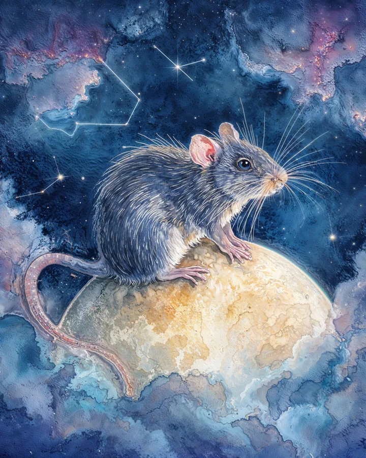 Rat Chinese Zodiac Art Print — Watercolor — Celestial Dreamscapes variant 3