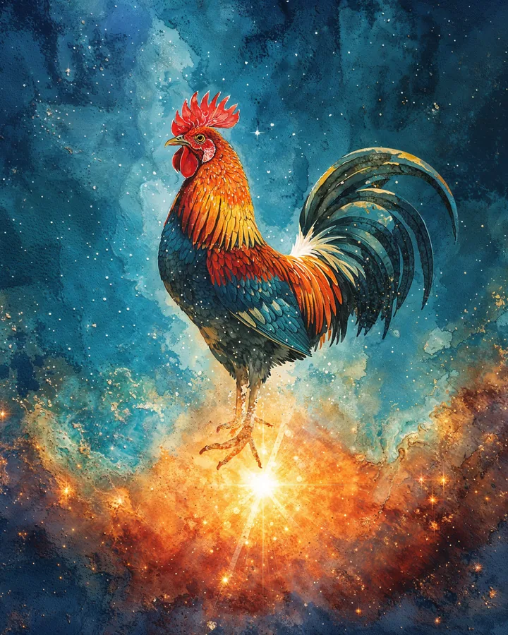 Rooster Chinese Zodiac Art Print — Watercolor — Celestial Dreamscapes variant 1