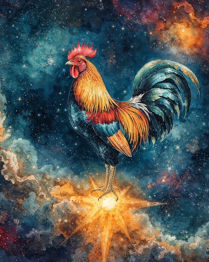 Rooster Chinese Zodiac Art Print — Watercolor — Celestial Dreamscapes variant 2