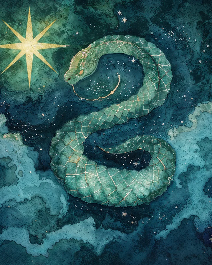 Snake Chinese Zodiac Art Print — Watercolor — Celestial Dreamscapes variant 1