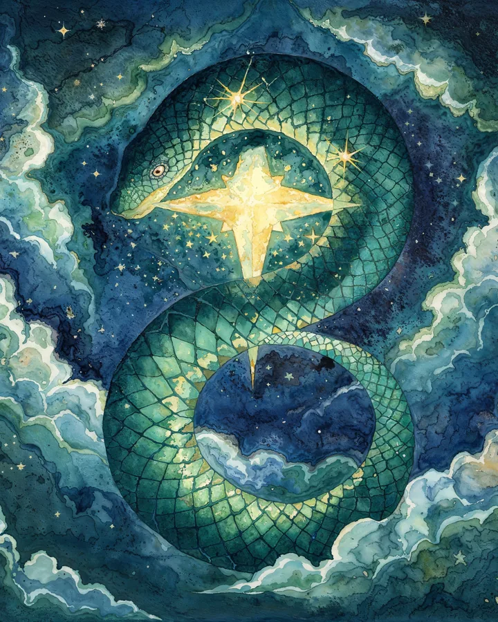 Snake Chinese Zodiac Art Print — Watercolor — Celestial Dreamscapes variant 3