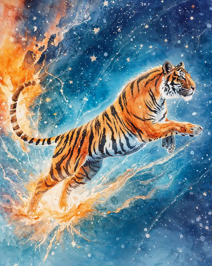 Tiger Chinese Zodiac Art Print — Watercolor — Celestial Dreamscapes variant 4
