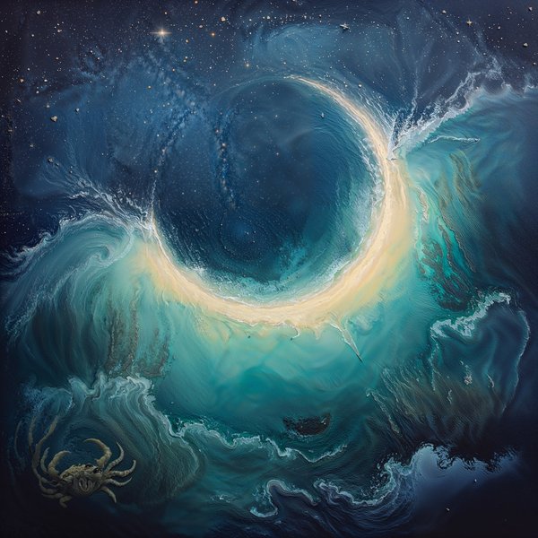 The Moonlit Lagoon — Zodiac landscape oil painting, silvered tidal pools under lunar light