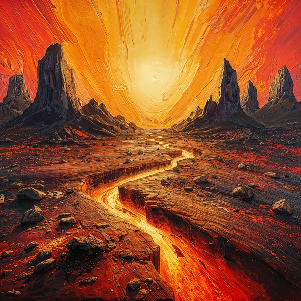 The Sunfire Expanse — Zodiac landscape oil painting, golden solar plain with radiant horizon